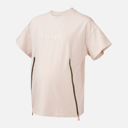 creätr T-Shirt in rosa-beige mit Logo und Reisverschluss